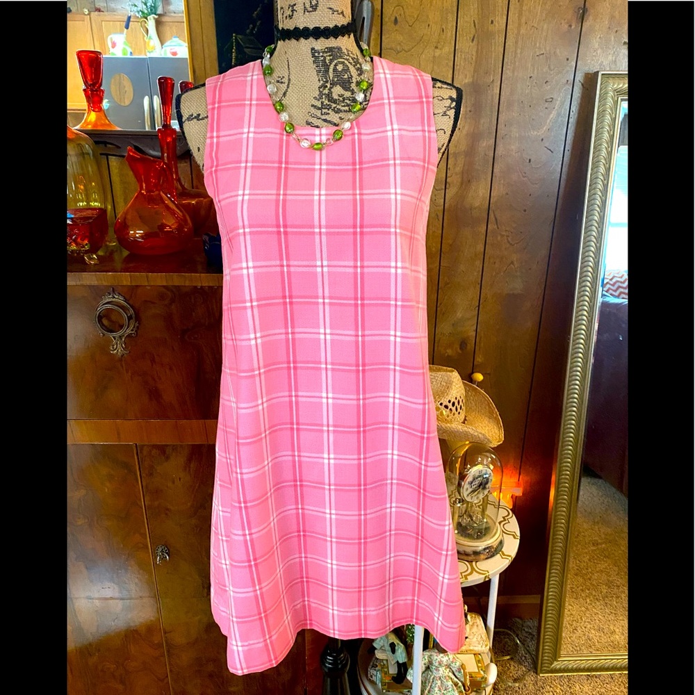 🌺Vintage 70’s Handmade A line Pink & White Dress